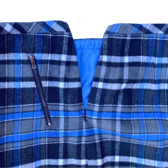 Talbots Wool Plaid Mini Skirt Faux Zipper Detail Blue Grey Size 18 Career Grunge - Picture 5 of 8
